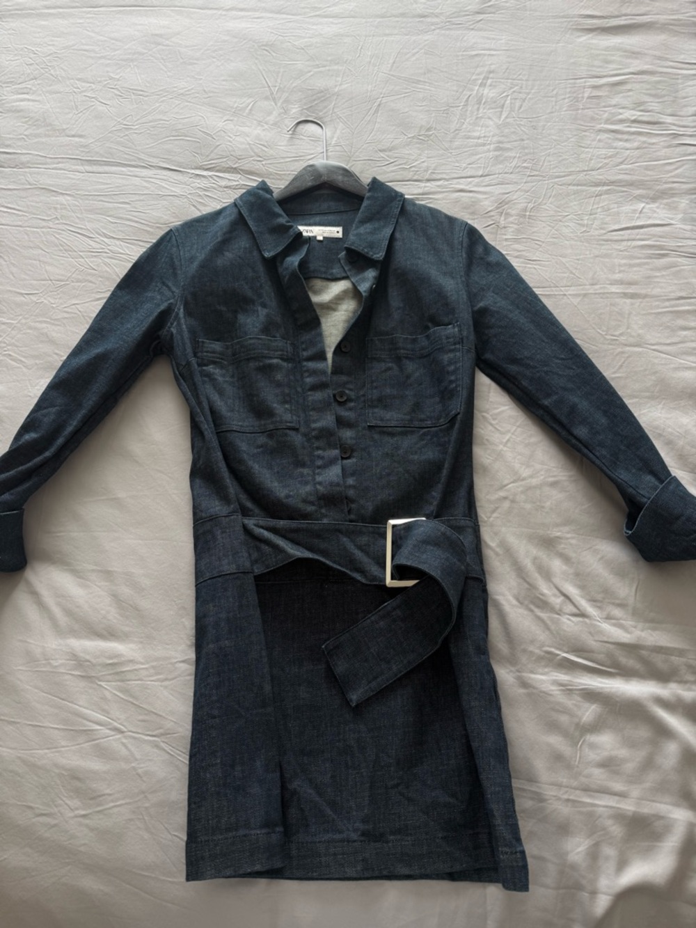 Zara Dark Denim Blue Mini Dress with Belt